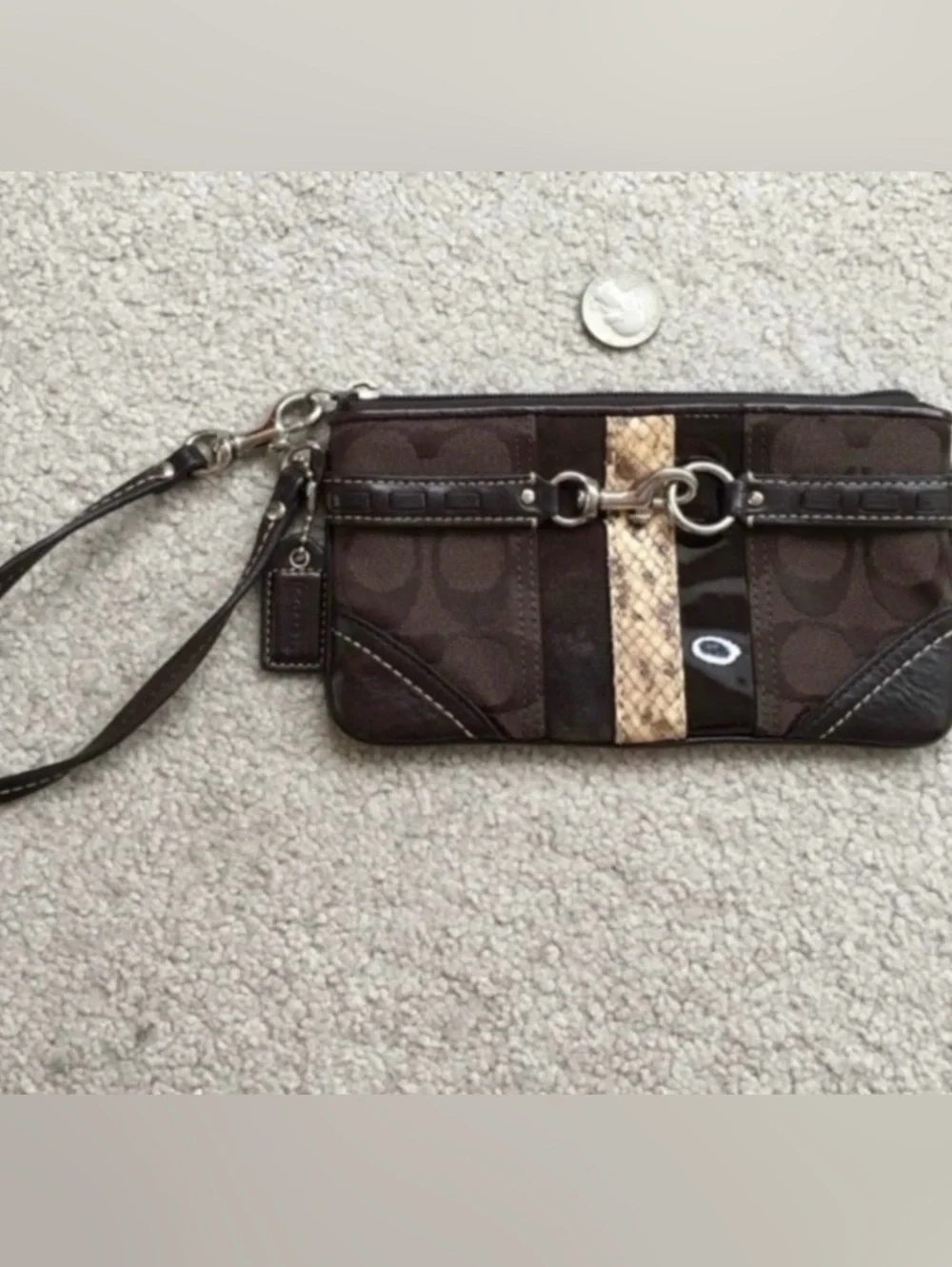 Vintage Y2K Authentic Coach Womens Brown Snake Print Buckle Wristlet Clutch